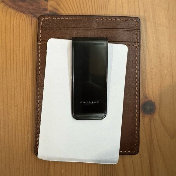 ❤️ Coach Leather Money Clip Card Case Dark Saddle/Dark Saddle Retail - Picture 6 of 8